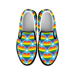 LGBT Pride Rainbow Heart Pattern Print Black Slip On Shoes