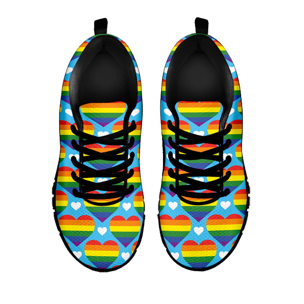 LGBT Pride Rainbow Heart Pattern Print Black Sneakers