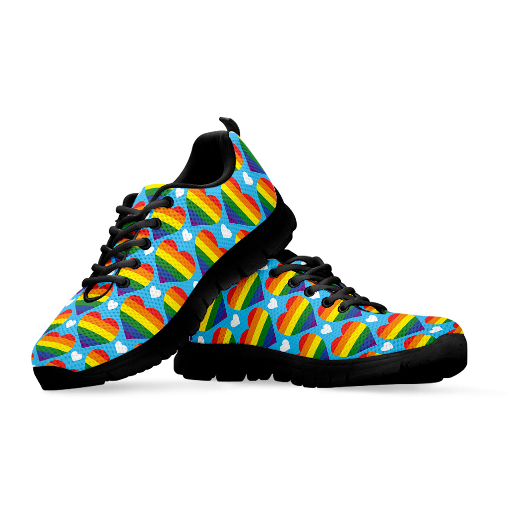 LGBT Pride Rainbow Heart Pattern Print Black Sneakers