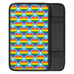 LGBT Pride Rainbow Heart Pattern Print Car Center Console Cover