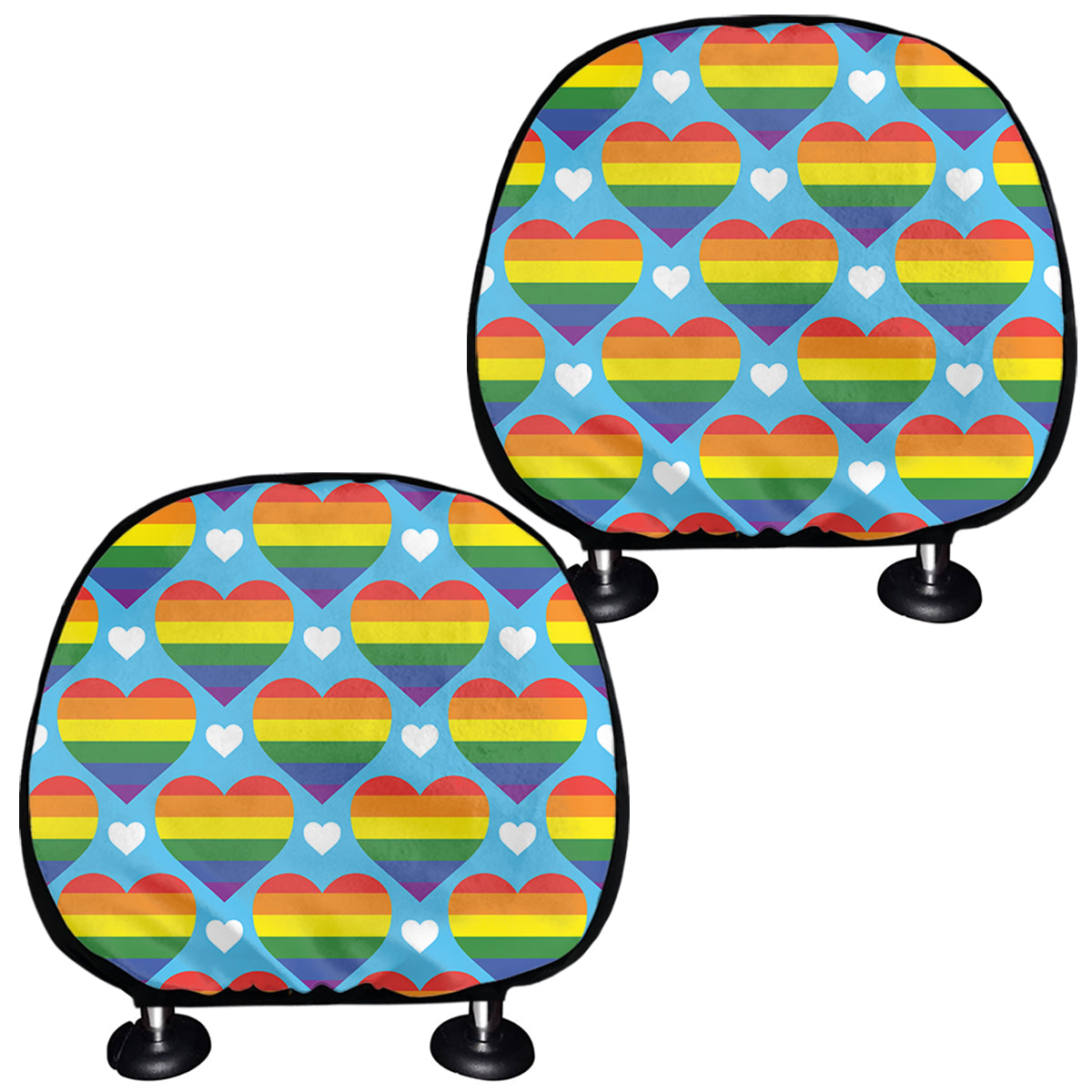 LGBT Pride Rainbow Heart Pattern Print Car Headrest Covers