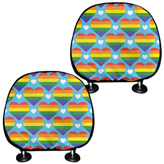 LGBT Pride Rainbow Heart Pattern Print Car Headrest Covers