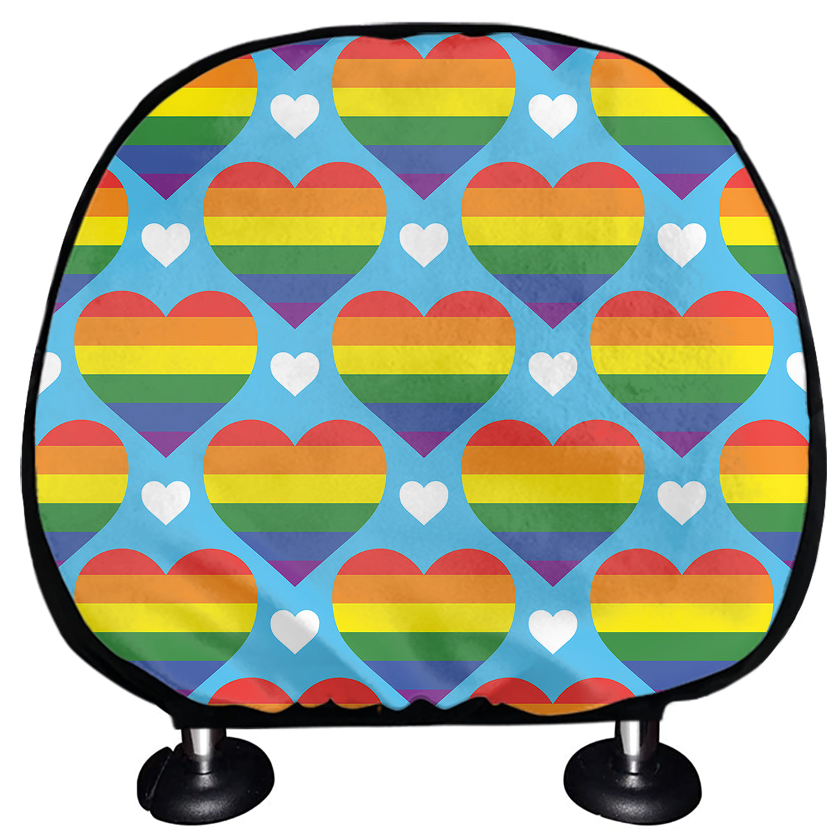 LGBT Pride Rainbow Heart Pattern Print Car Headrest Covers