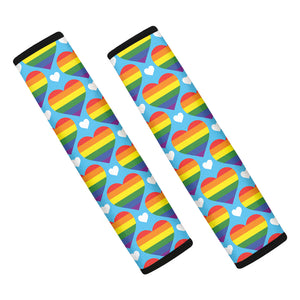 LGBT Pride Rainbow Heart Pattern Print Car Seat Belt Covers