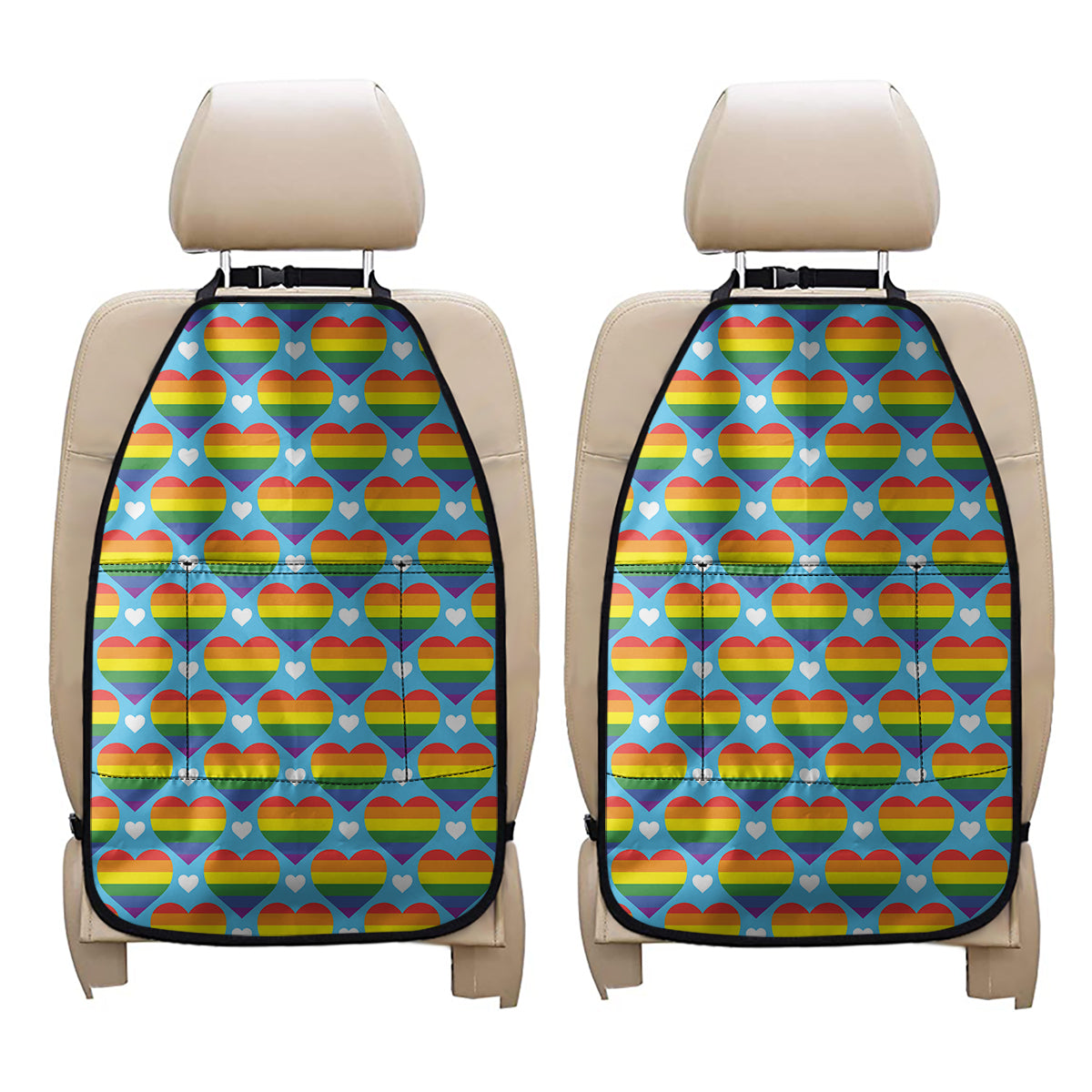 LGBT Pride Rainbow Heart Pattern Print Car Seat Organizers