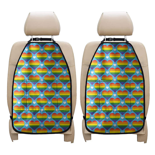 LGBT Pride Rainbow Heart Pattern Print Car Seat Organizers