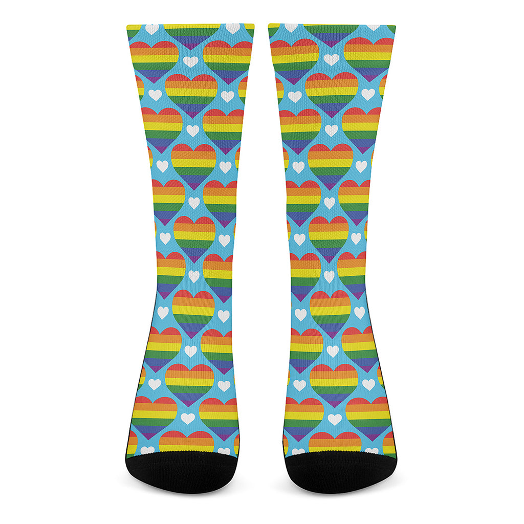 LGBT Pride Rainbow Heart Pattern Print Crew Socks