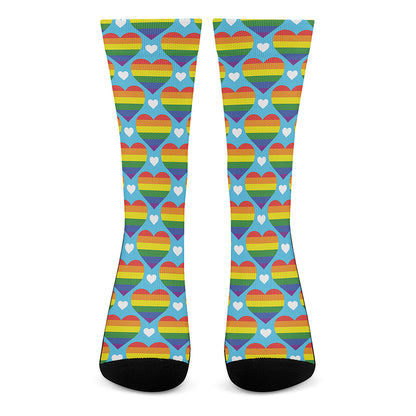 LGBT Pride Rainbow Heart Pattern Print Crew Socks