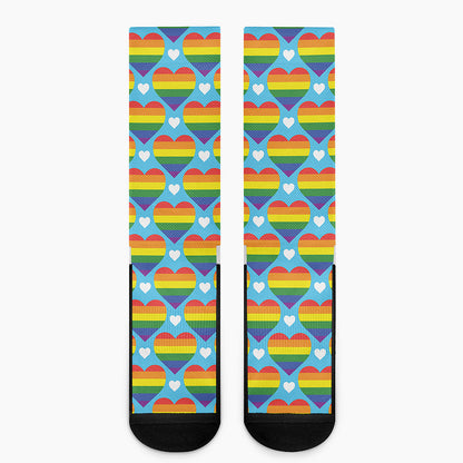 LGBT Pride Rainbow Heart Pattern Print Crew Socks