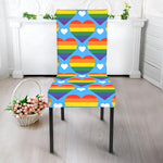 LGBT Pride Rainbow Heart Pattern Print Dining Chair Slipcover