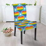 LGBT Pride Rainbow Heart Pattern Print Dining Chair Slipcover