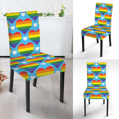 LGBT Pride Rainbow Heart Pattern Print Dining Chair Slipcover