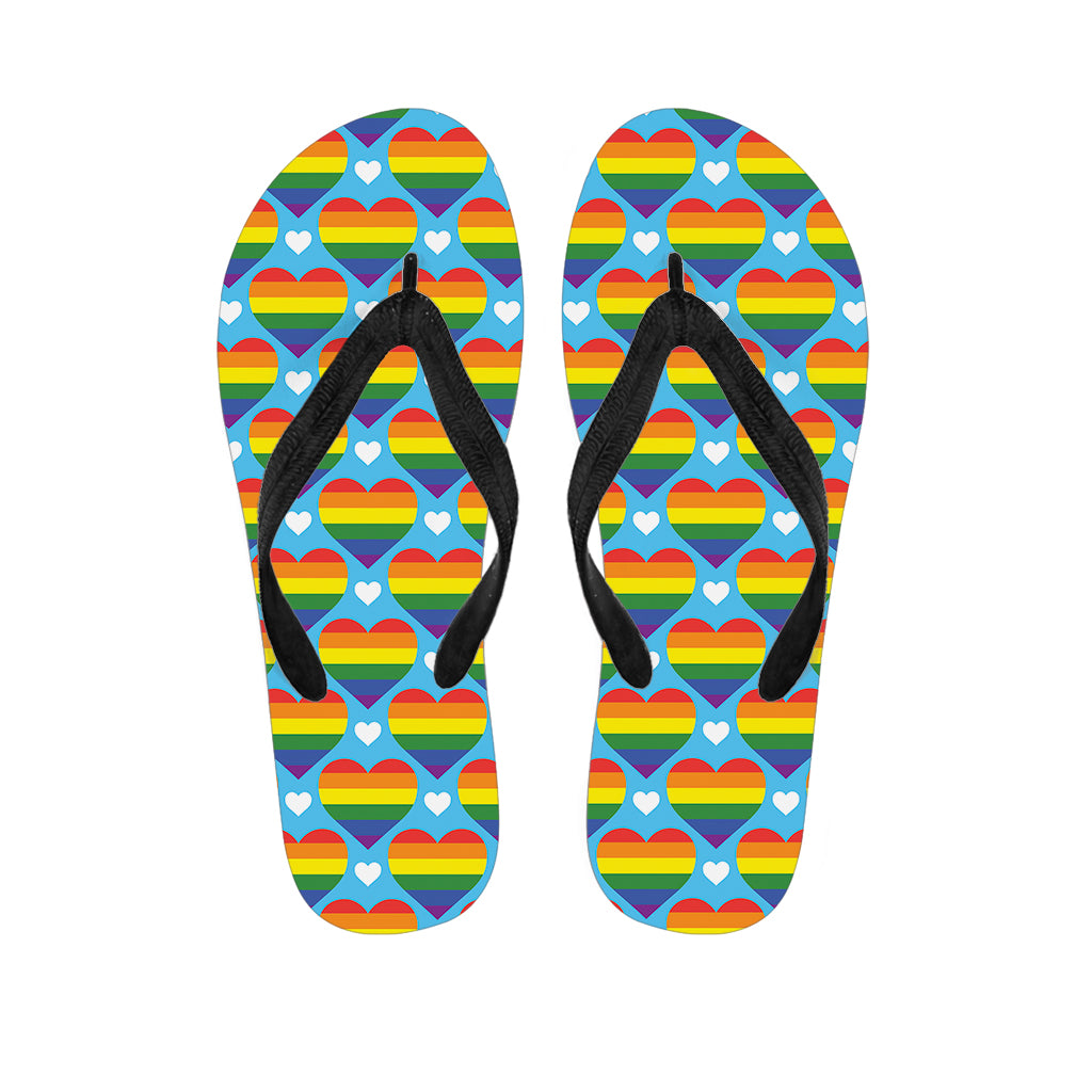 LGBT Pride Rainbow Heart Pattern Print Flip Flops