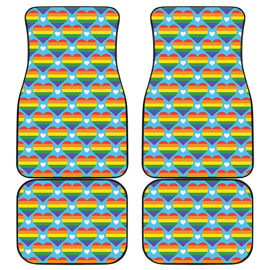 LGBT Pride Rainbow Heart Pattern Print Front and Back Car Floor Mats