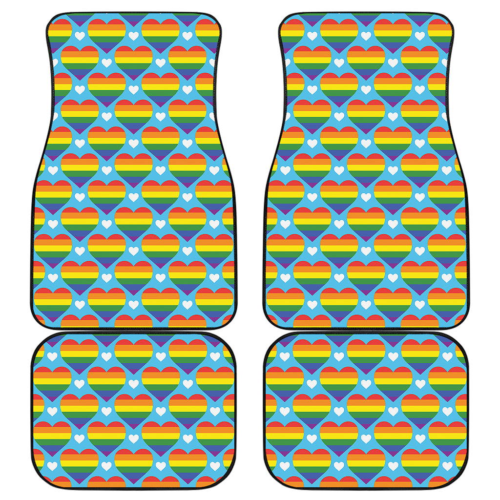 LGBT Pride Rainbow Heart Pattern Print Front and Back Car Floor Mats