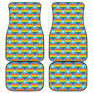 LGBT Pride Rainbow Heart Pattern Print Front and Back Car Floor Mats