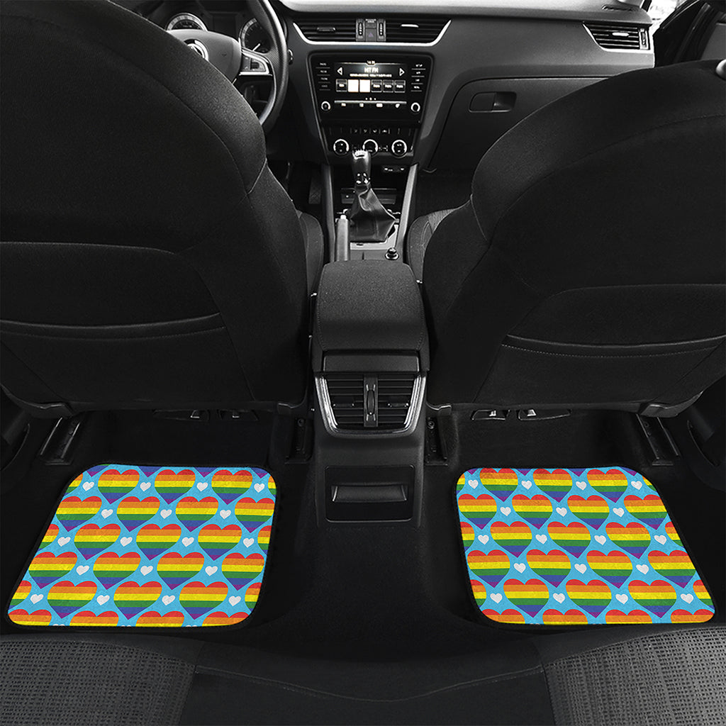 LGBT Pride Rainbow Heart Pattern Print Front and Back Car Floor Mats