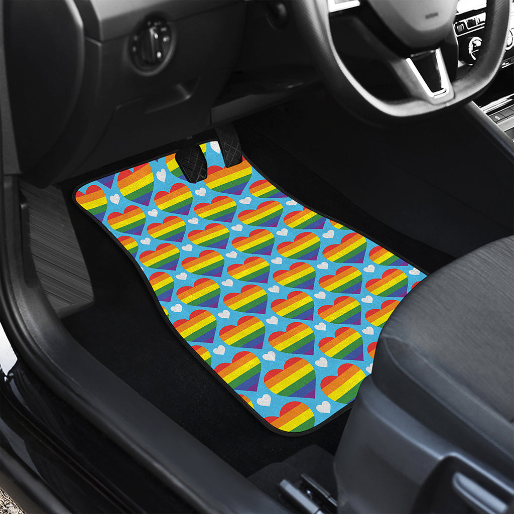 LGBT Pride Rainbow Heart Pattern Print Front and Back Car Floor Mats