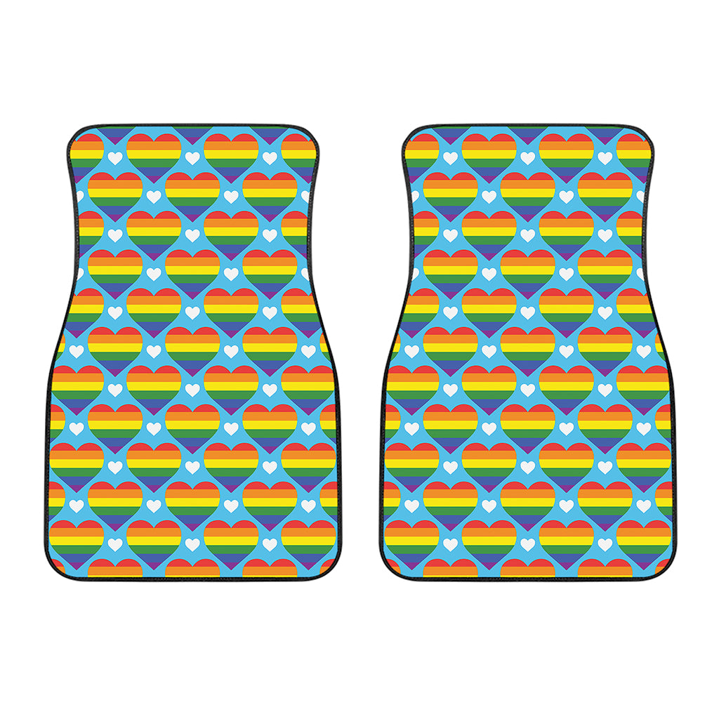 LGBT Pride Rainbow Heart Pattern Print Front Car Floor Mats