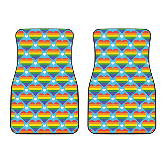 LGBT Pride Rainbow Heart Pattern Print Front Car Floor Mats