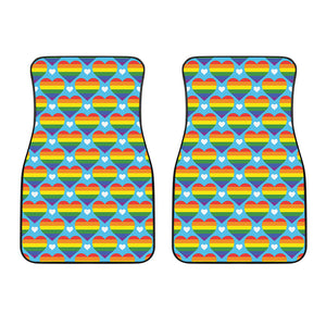 LGBT Pride Rainbow Heart Pattern Print Front Car Floor Mats