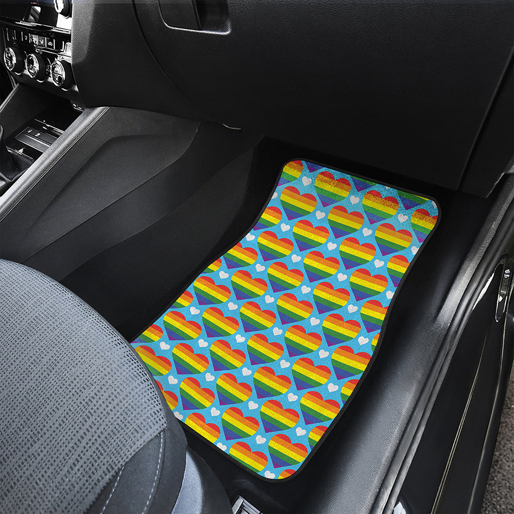 LGBT Pride Rainbow Heart Pattern Print Front Car Floor Mats