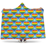 LGBT Pride Rainbow Heart Pattern Print Hooded Blanket