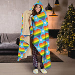LGBT Pride Rainbow Heart Pattern Print Hooded Blanket