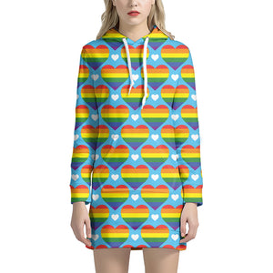 LGBT Pride Rainbow Heart Pattern Print Hoodie Dress