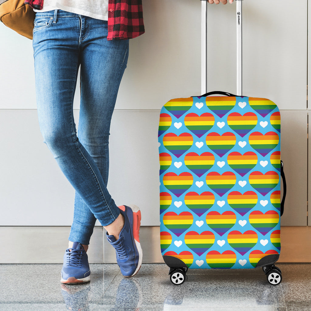 LGBT Pride Rainbow Heart Pattern Print Luggage Cover