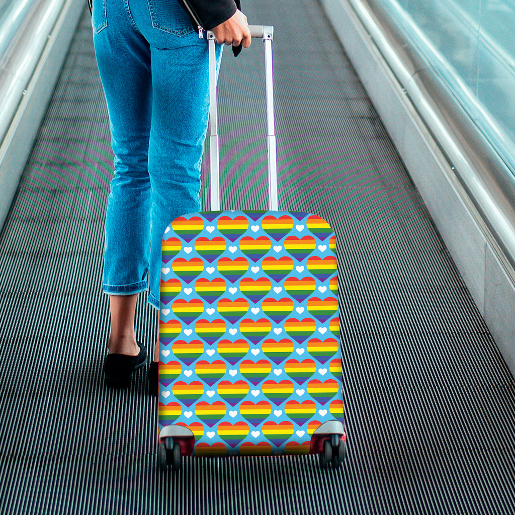 LGBT Pride Rainbow Heart Pattern Print Luggage Cover