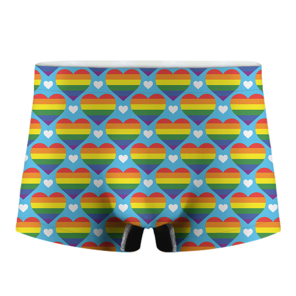 LGBT Pride Rainbow Heart Pattern Print Men's Boxer Briefs