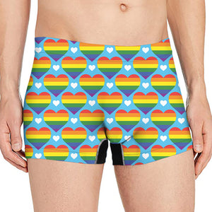 LGBT Pride Rainbow Heart Pattern Print Men's Boxer Briefs