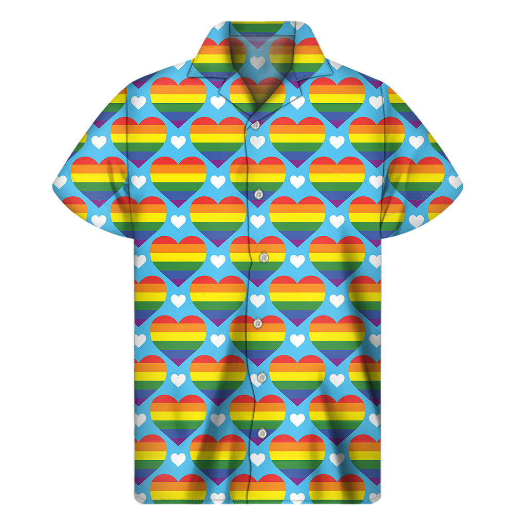 LGBT Pride Rainbow Heart Pattern Print Men's Short Sleeve Shirt