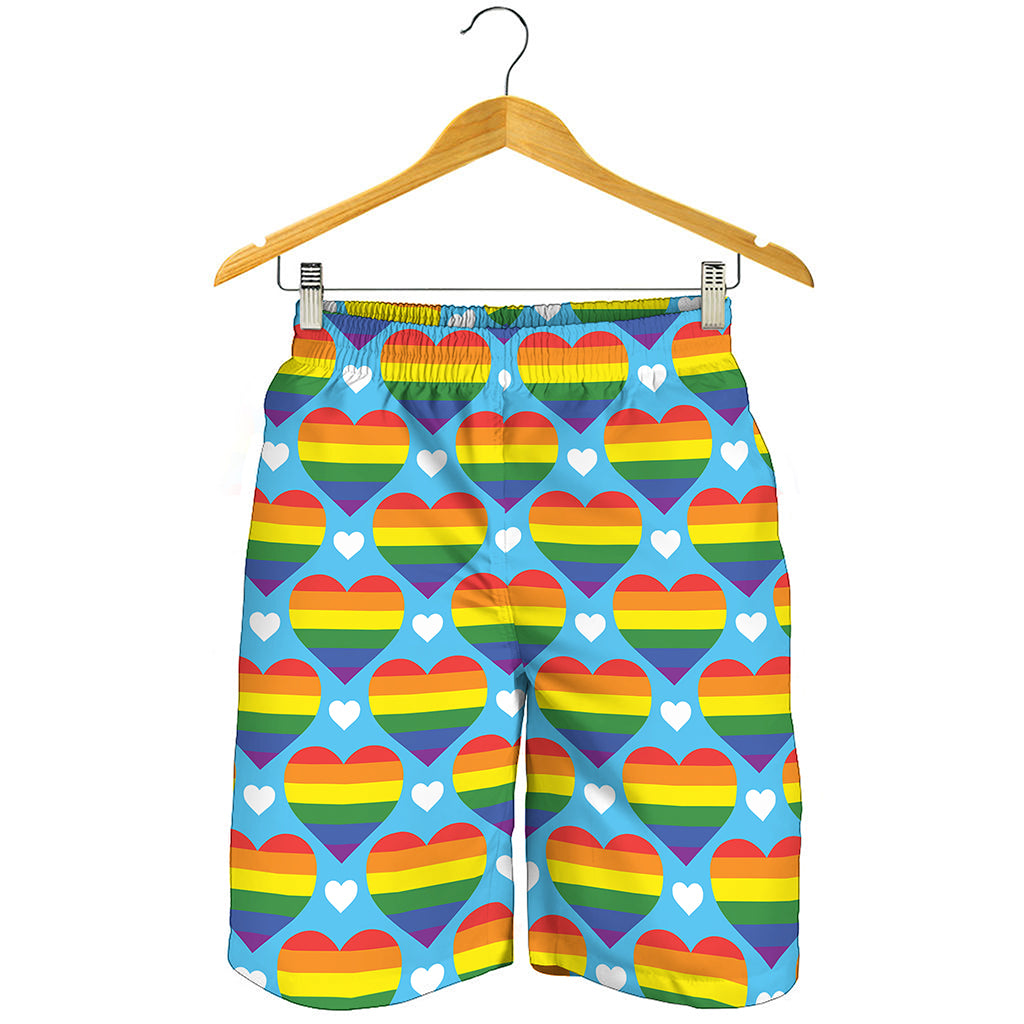 LGBT Pride Rainbow Heart Pattern Print Men's Shorts