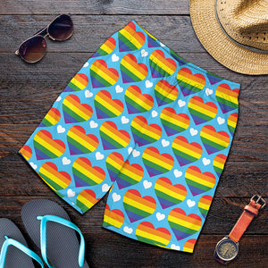 LGBT Pride Rainbow Heart Pattern Print Men's Shorts