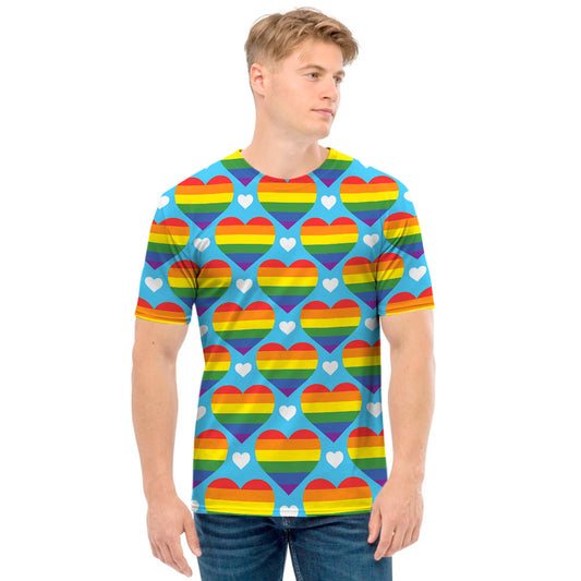 LGBT Pride Rainbow Heart Pattern Print Men's T-Shirt