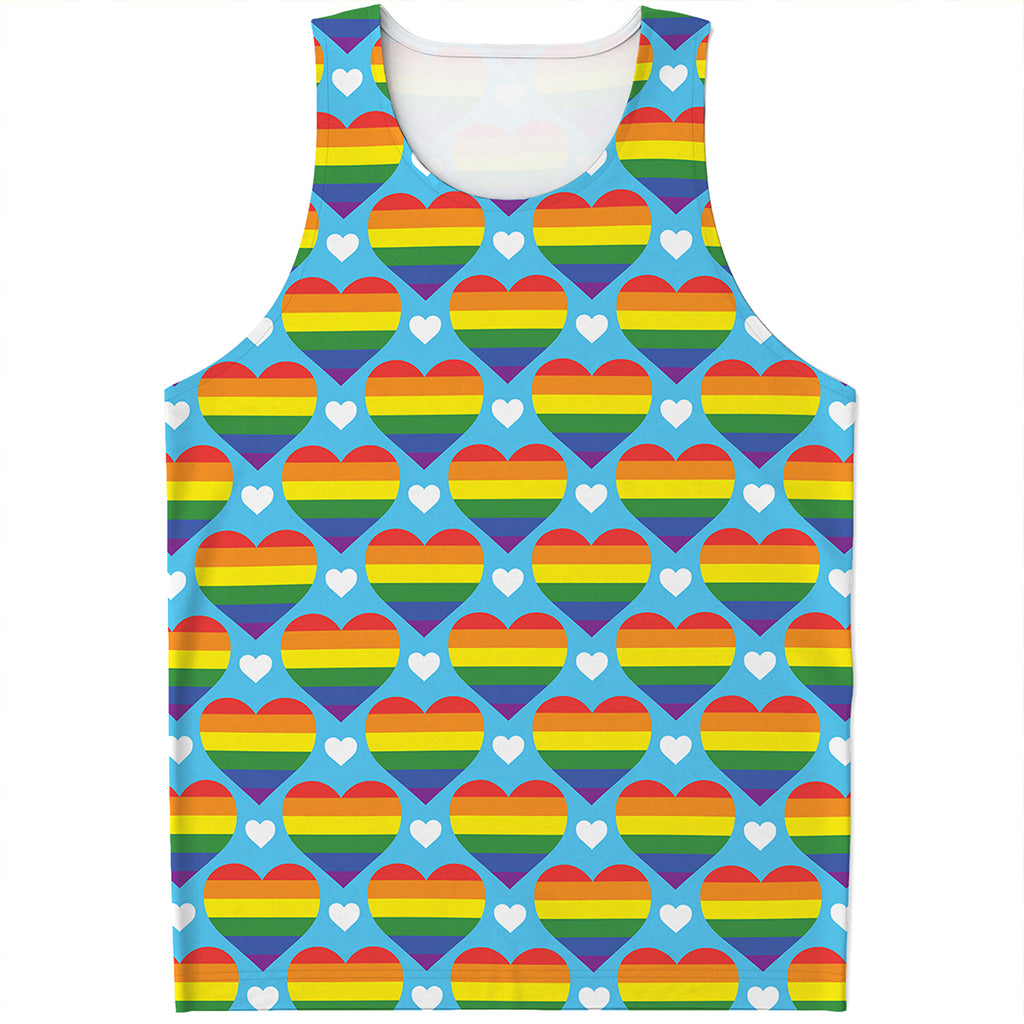 LGBT Pride Rainbow Heart Pattern Print Men's Tank Top