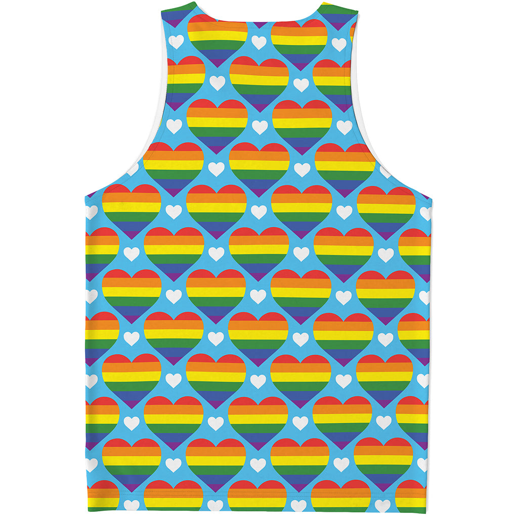 LGBT Pride Rainbow Heart Pattern Print Men's Tank Top