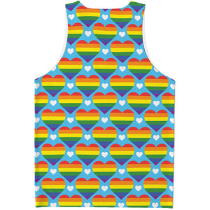 LGBT Pride Rainbow Heart Pattern Print Men's Tank Top