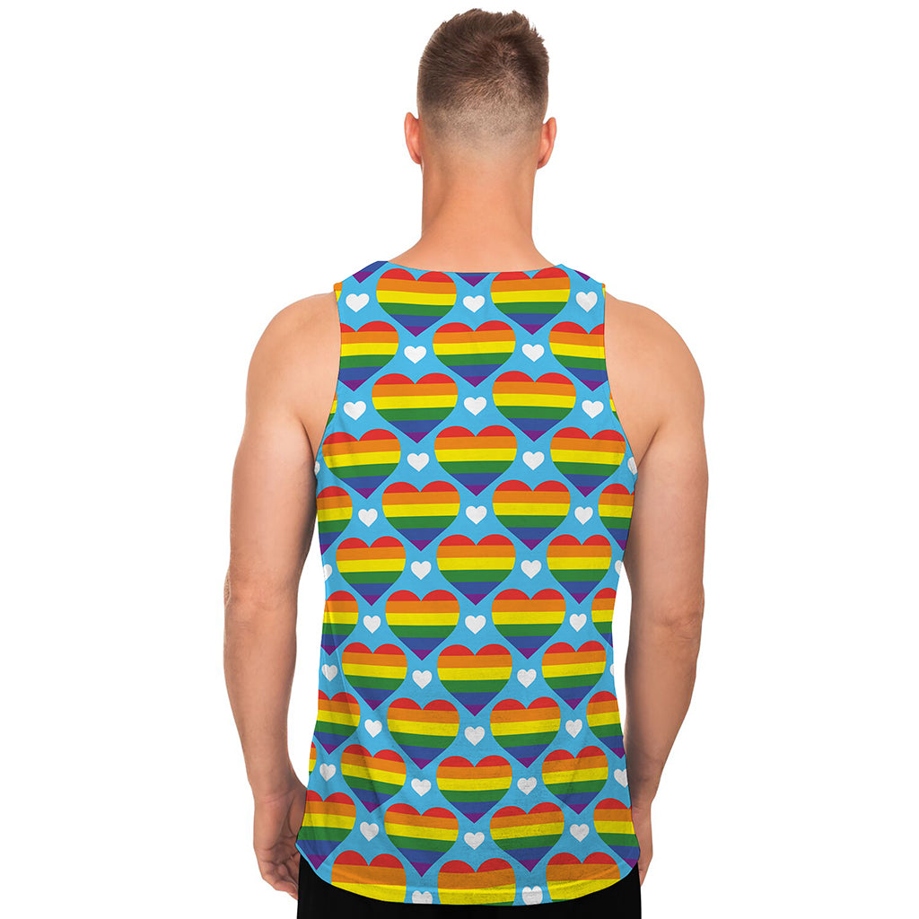 LGBT Pride Rainbow Heart Pattern Print Men's Tank Top