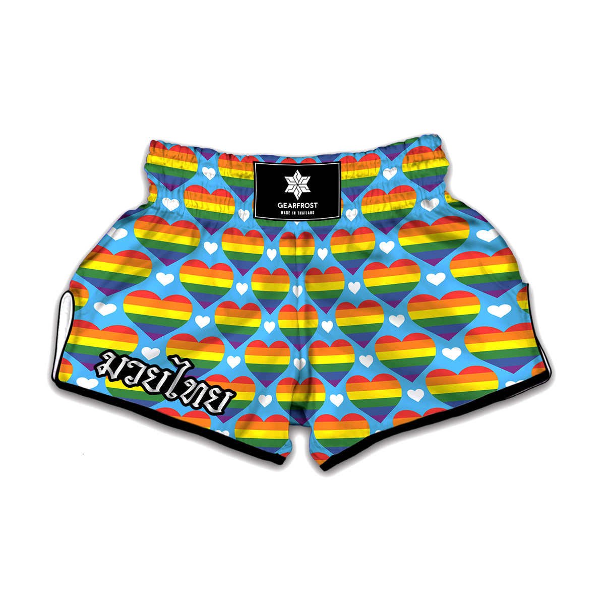 LGBT Pride Rainbow Heart Pattern Print Muay Thai Boxing Shorts