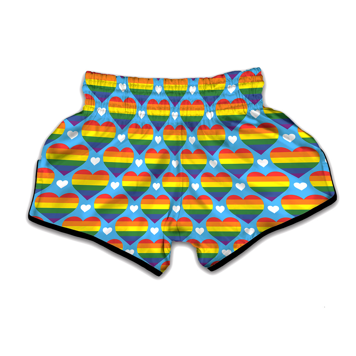 LGBT Pride Rainbow Heart Pattern Print Muay Thai Boxing Shorts