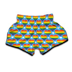 LGBT Pride Rainbow Heart Pattern Print Muay Thai Boxing Shorts