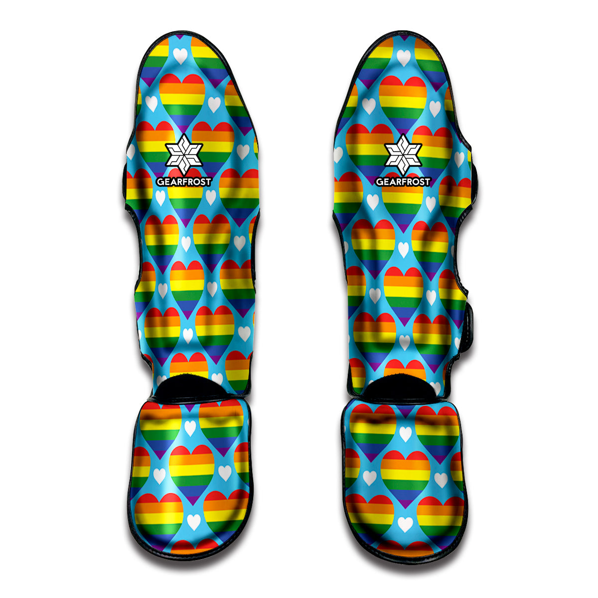 LGBT Pride Rainbow Heart Pattern Print Muay Thai Shin Guard