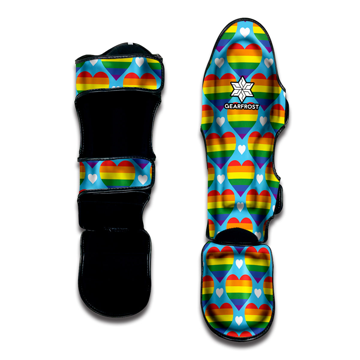 LGBT Pride Rainbow Heart Pattern Print Muay Thai Shin Guard
