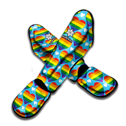 LGBT Pride Rainbow Heart Pattern Print Muay Thai Shin Guard