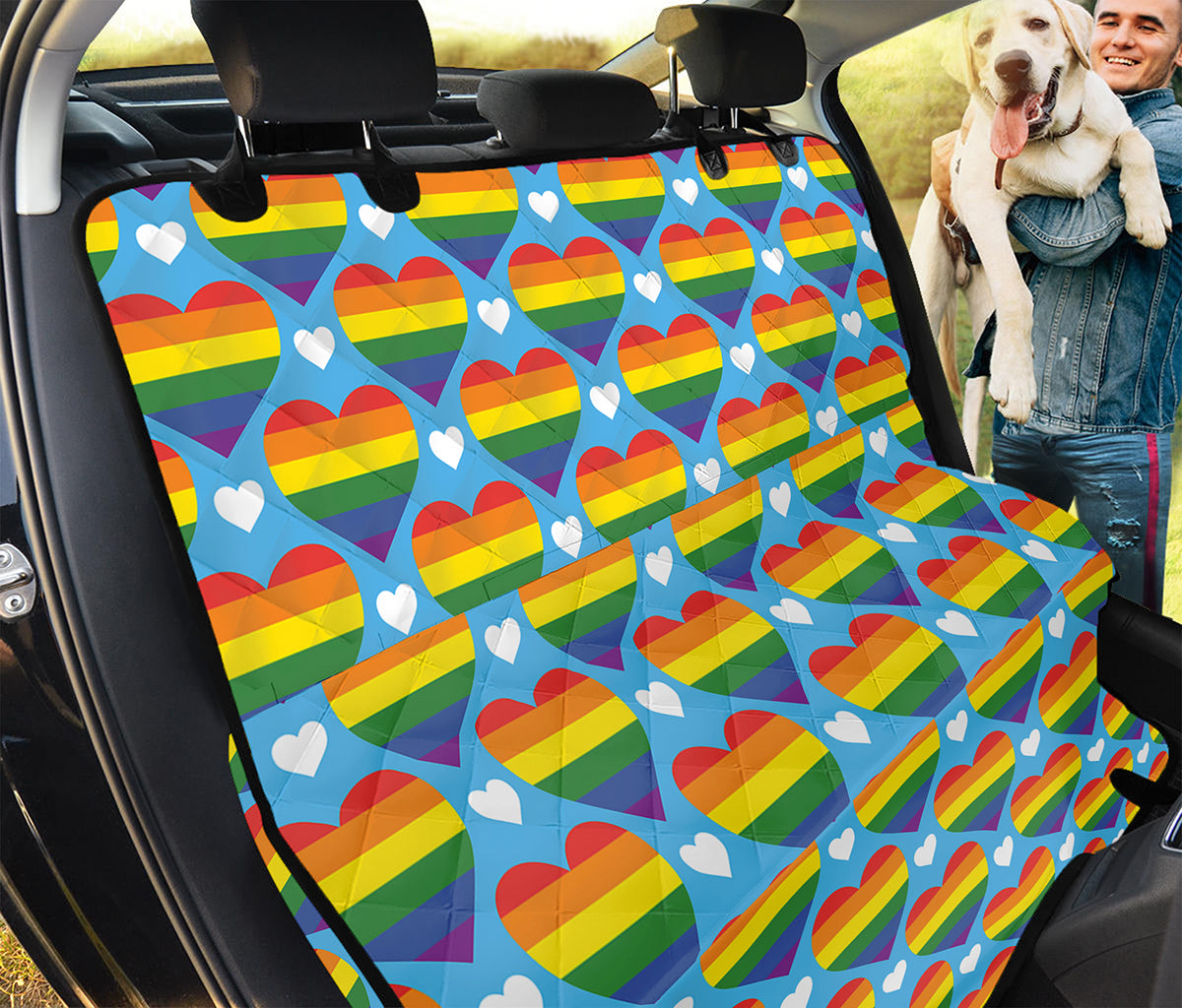 LGBT Pride Rainbow Heart Pattern Print Pet Car Back Seat Cover