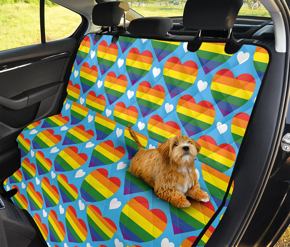 LGBT Pride Rainbow Heart Pattern Print Pet Car Back Seat Cover