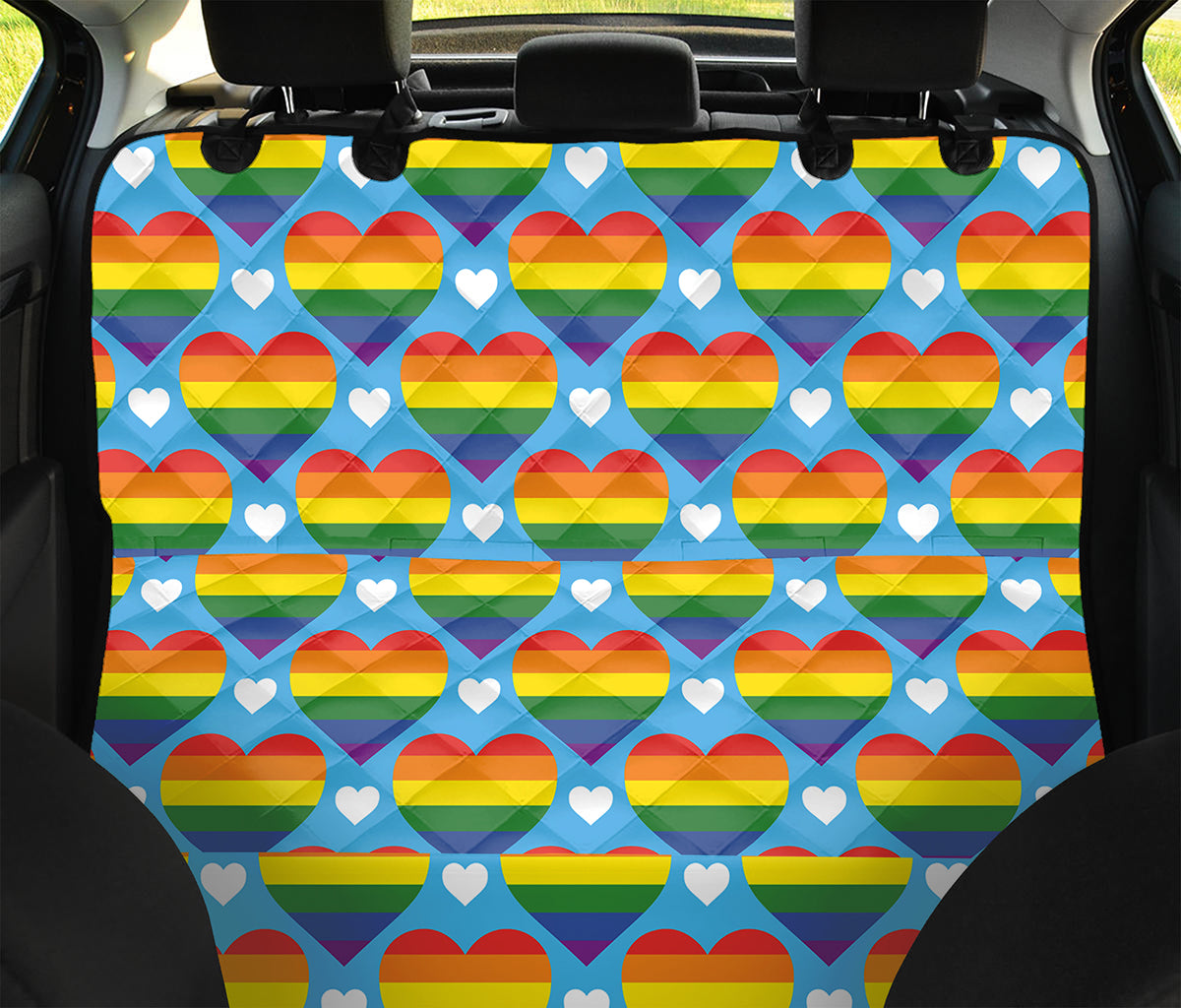 LGBT Pride Rainbow Heart Pattern Print Pet Car Back Seat Cover